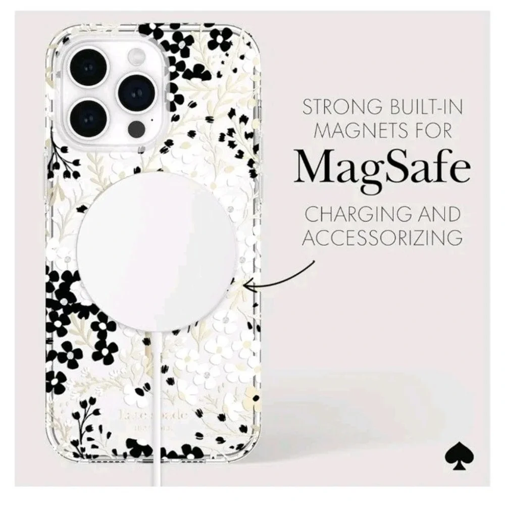 kate spade New York Case for iPhone 14 Pro Max w MagSafe Clear Floral Gold Black
